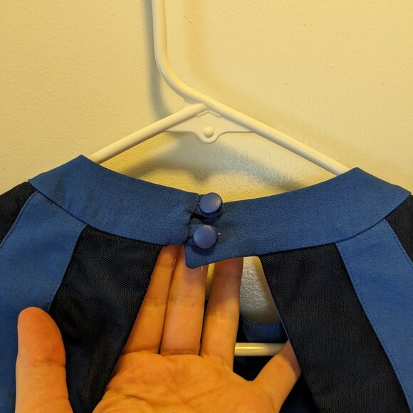 ASOS Dark Blue Sleeveless Career Style Bodycon Dress Mesh Contrast Open Back - Picture 6 of 9